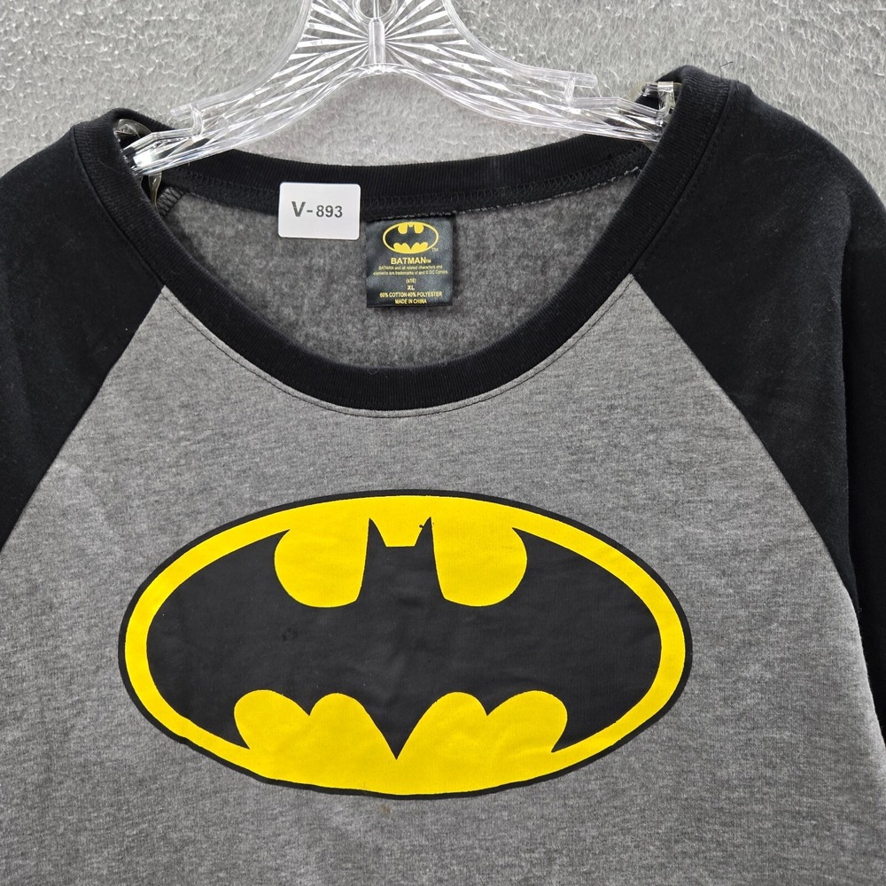 Batman Boys Sweatshirt XL Gray Logo Raglan Long Sleeve Fleece Pullover NWT - Picture 7 of 8